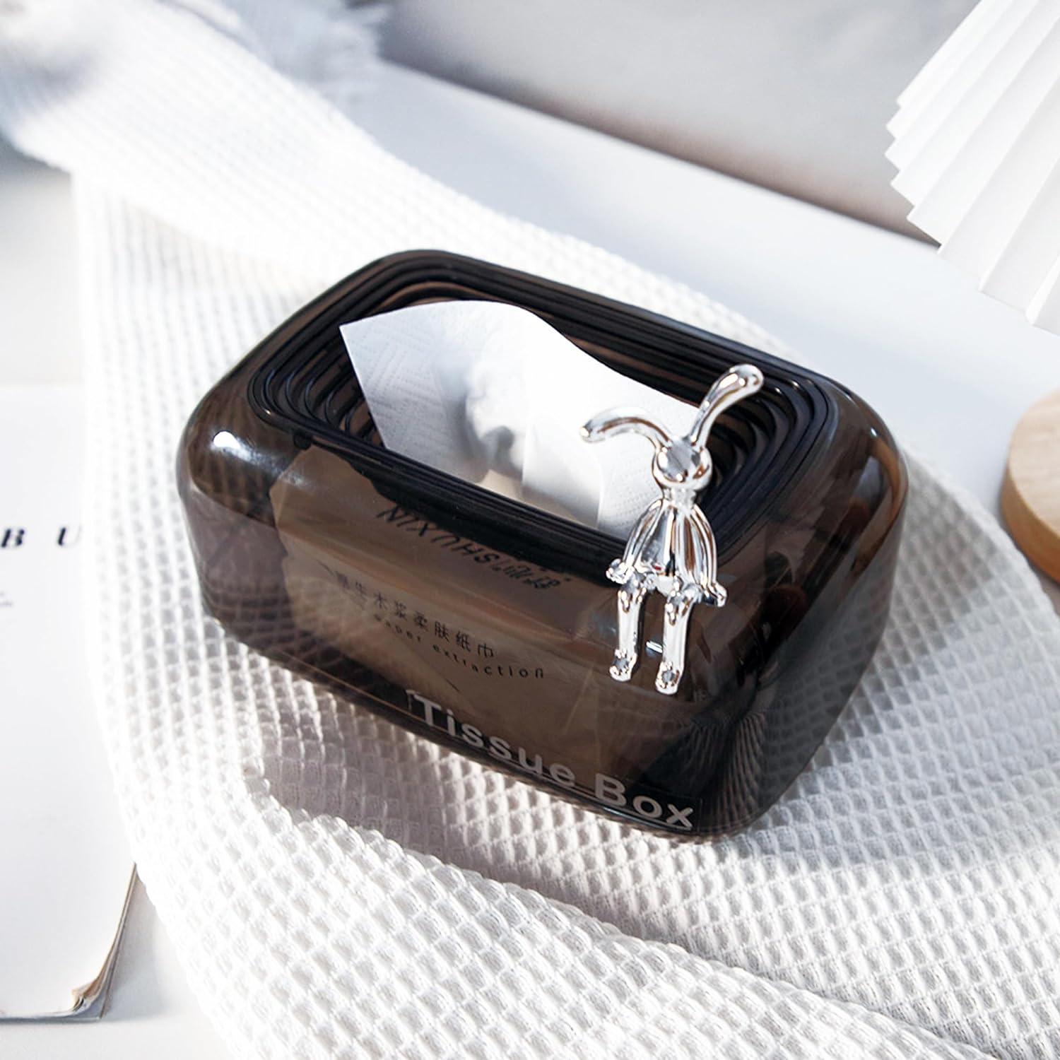 Bunny Sit Tissue Box, Transparent Luxury Tissue Case, Rectangular Self Scarf Box, Sink Off Tissue Paper Organizer Bunny Sit Tissue Box, Transparent Luxury Tissue Case, Rectangular Self Scarf Box, Sink Off Tissue Paper Organizer